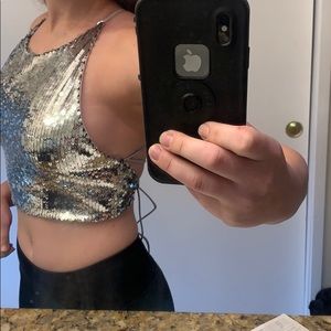 Silver sequined crop top